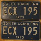 1973 South Carolina license plate ECX 195 matching pair