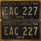 1972 South Carolina license plate EAC 227 matching pair