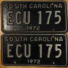 1972 South Carolina license plate ECU 175 matching pair