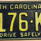 1963 North Carolina license plate 2176 KD amateur repaint