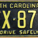 1963 North Carolina license plate EX 871 amateur repaint