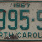 1967 North Carolina passenger truck license plate 9995 SN