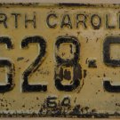 1964 North Carolina passeger truck license plate 1628 SA