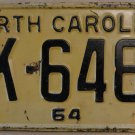 1964 North Carolina license plate AK 6486