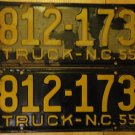 NOS 1955 North Carolina truck license plate 812 173 matching pair