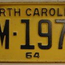 1964 North Carolina license plate AM 1970
