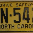 1962 North Carolina license plate TN 542