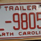 2021 North Carolina trailer license plate CL 98056