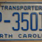 2007 North Carolina transporter license plate TP 35010