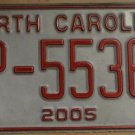 2005 North Carolina license plate TP 55366