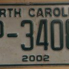 2002 North Carolina license plate TP 34086