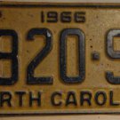 1966 North Carolina passenger truck license plate 7820 SF