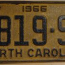 1966 North Carolina passenger truck license plate 7819 SF