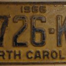 1966 North Carolina license plate 3726 KC