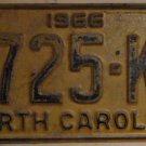 1966 North Carolina license plate 3725 KC