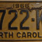 1966 North Carolina license plate 3722 KC