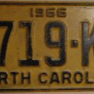 1966 North Carolina license plate 3719 KC