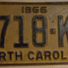 1966 North Carolina license plate 3718 KC