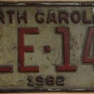1982 North Carolina license plate YLE 140 with November 1985 sticker