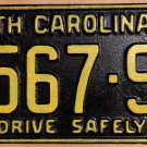 1963 North Carolina passenger truck license plate 1567 SH