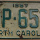 1967 North Carolina license plate DP 653