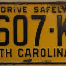 1958 North Carolina license plate 2607 KC