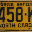 1962 North Carolina license plate 6458 KC