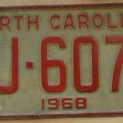 1968 North Carolina license plate DJ 6077