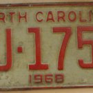 1968 North Carolina license plate DJ 1755