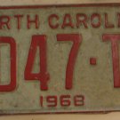 1968 North Carolina passenger truck license plate 6047 TR