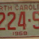 1968 North Carolina passenger truck license plate 1224 SP