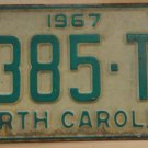 1967 North Carolina passenger truck license plate 8385 TP