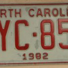 1982 North Carolina license plate YYC 858 with March 1990 sticker
