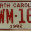 1982 North Carolina license plate YWM 160 with March 1986 sticker