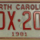1981 North Carolina license plate YDX 204 with October 1990 sticker