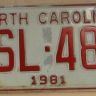 1981 North Carolina license plate XSL 489 with August 1983 sticker