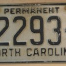 1970's North Carolina permanent license plate 12293 P   police