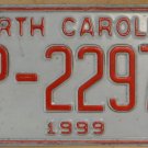 1999 North Carolina license plate 22976