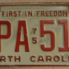 1975 North Carolina license plate FPA 516 with March 1982 sticker
