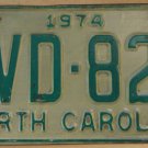 1974 North Carolina license plate EVD 823