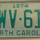 1974 North Carolina license plate DWV 615