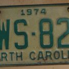 1974 North Carolina license plate DWS 827