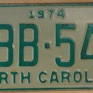 1974 North Carolina license plate DBB 543