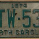 1974 North Carolina license plate BTW 532