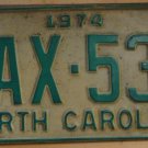 1974 North Carolina license plate AAX 538