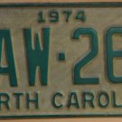 1974 North Carolina license plate AAW 260
