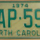 1974 North Carolina license plate AAP 590