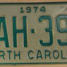 1974 North Carolina license plate AAH 392