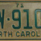 1971 North Carolina license plate HW 9104