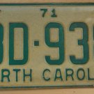 1971 North Carolina license plate BD 938